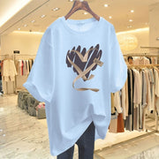 Damernas sommarren bomull mellanlång kortärmad T-shirt