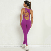 Yoga Jumpsuit V-formad Ryggdesign Ärmlös Fitness Löpning Sportkläder Stretch Tights Byxor För Damkläder