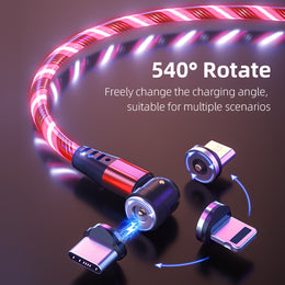 540 Rotate Luminous Magnetic Kabel 3A Snabbladdning Mobiltelefon Laddningskabel För LED Micro USB Typ C För I Telefonkabel