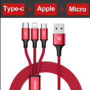Kompatibel mit Apple, Baseus USB-Kabel für iPhone X 8 7 6 Ladeladegerät 3-in-1-Micro-USB-Kabel für Android USB Typ C Typ-C-Handykabel