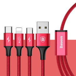 Kompatibel med Apple, Baseus USB-kabel för iPhone X 8 7 6 Laddningsladdare 3 i 1 mikro-USB-kabel för Android USB typ c typ-c mobiltelefonkablar