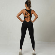 Yoga Jumpsuit V-formad Ryggdesign Ärmlös Fitness Löpning Sportkläder Stretch Tights Byxor För Damkläder