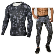 Camouflage-Kompressions-Baselayer-Set, Sport-Kompressions-Set, Langarm-T-Shirt, Strumpfhose, Trainingskleidung, Workout-Bodysuit, Fitnessanzüge für Männer