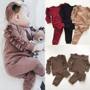 Neugeborenes Baby Jungen Mädchen Rüschen Pullover Solide Langarm Sweatshirt Tops Hosen Infant Kinder 2Pcs Outfits Kleidung Set Herbst Kleidung