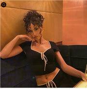 Sexig Sweet Hot Girl Tight Kontrastfärg Kortärmad kostym