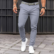 Herrenhose mit enger Tasche und Reißverschluss in reiner Farbe, Business-Casual-Schlankschnitt