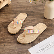 Pp Grass Woven Flip Flops For Women Summer