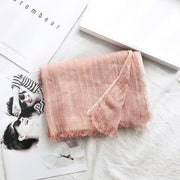 Autumn And Winter Striped Cotton And Linen Pleated Scarf Shawl