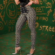 Mode Casual svart dubbelknäppt bandage höftbyxor