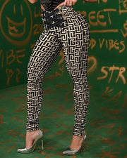 Mode Casual svart dubbelknäppt bandage höftbyxor