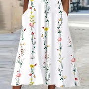 Ny A-linje tryckt lös bekväm kortärmad klänning för kvinnor