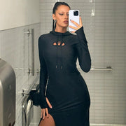 Women's New Slit High Waist Slim-fit Hood Dress