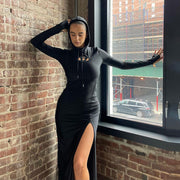 Women's New Slit High Waist Slim-fit Hood Dress