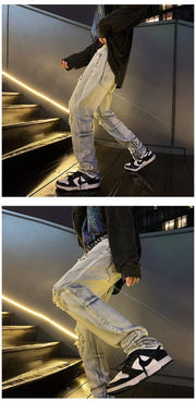 Trendy Ripped Jeans Herren Amerikanischer Stil Retro Washed Distressed