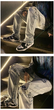 Trendy Ripped Jeans Herren Amerikanischer Stil Retro Washed Distressed