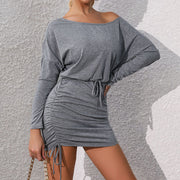 Modisches, einfarbiges Frühlingskleid für Damen