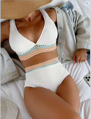 Hög midja Bikini Baddräkt Dam Baddräkt Ny Push Up Biquini Ribbed Baddräkt Dam Sexig High Cut Bikinis Set