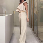 Women's Solid Color Design Irregular Ruffled Slim Fit Bodysuit