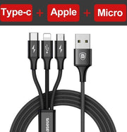 Kompatibel mit Apple, Baseus USB-Kabel für iPhone X 8 7 6 Ladeladegerät 3-in-1-Micro-USB-Kabel für Android USB Typ C Typ-C-Handykabel