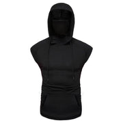 Män Mask Button Sport Väst Hooded