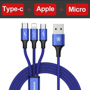 Kompatibel mit Apple, Baseus USB-Kabel für iPhone X 8 7 6 Ladeladegerät 3-in-1-Micro-USB-Kabel für Android USB Typ C Typ-C-Handykabel
