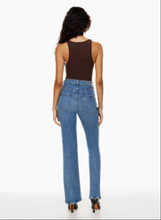 Nya modejeans för kvinnor med hög midja, slitna bantningsbyxor med raka ben