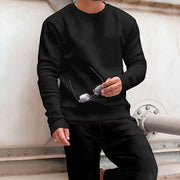 Solid Color Digital Printed Round Neck Sweater Trousers Men's Suit