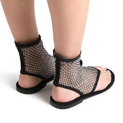 Plus Size Flat Sandaler för kvinnor Andas Mesh Hot Drilling