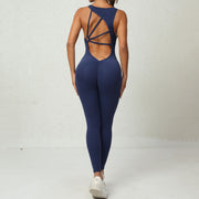 Yoga Jumpsuit V-formad Ryggdesign Ärmlös Fitness Löpning Sportkläder Stretch Tights Byxor För Damkläder