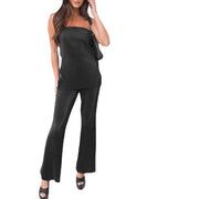 Slim Top Casual Trousers Solid Color Two-piece Set