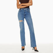 Nya modejeans för kvinnor med hög midja, slitna bantningsbyxor med raka ben