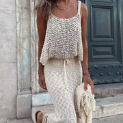 Trendiges zweiteiliges Set mit Cut-out-Sling-Top und Quastenkleid am Saum für Damen