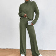 Autumn And Winter Leisure Turtleneck Knitting Long-sleeve Suit Women's Sweater Loose Trousers Two-piece Set
