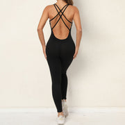 Yoga Jumpsuit med korsband Ryggdesign Snabbtorkande åtsittande Löpsport Fitnessbyxor Mode Sömlösa Leggings För Damkläder