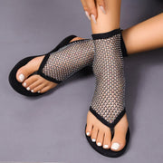 Plus Size Flat Sandaler för kvinnor Andas Mesh Hot Drilling