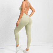 Yoga Jumpsuit med korsband Ryggdesign Snabbtorkande åtsittande Löpsport Fitnessbyxor Mode Sömlösa Leggings För Damkläder