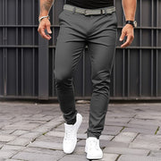 Herrenhose mit enger Tasche und Reißverschluss in reiner Farbe, Business-Casual-Schlankschnitt