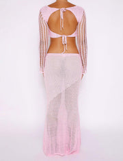 Sommar kvinnors snörning långärmad smal Casual stickad klänning kostym