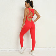 Yoga Jumpsuit V-formad Ryggdesign Ärmlös Fitness Löpning Sportkläder Stretch Tights Byxor För Damkläder