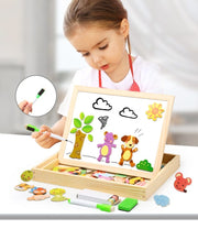 Wooden Magnetic Puzzle Toys Children 3D Puzzle Box Figure Animals Circus Writing Drawing Board Learning Education Toys For Kids