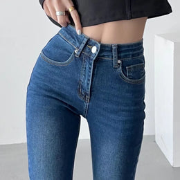 Damenmode Hohe Taille Enge Elastische Schlankheits Love Micro Flared Jeans