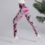 Tie-dye tryckta yogabyxor Mode sömlösa höftlyftande byxor med hög midja Sport löpning Fitnessbyxor för damkläder