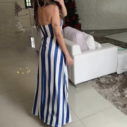 Striped Tube Top Cross Pleated Suit