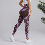 Tie-dye tryckta yogabyxor Mode sömlösa höftlyftande byxor med hög midja Sport löpning Fitnessbyxor för damkläder
