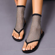 Plus Size Flat Sandaler för kvinnor Andas Mesh Hot Drilling
