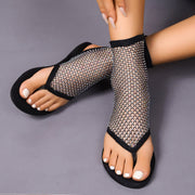 Plus Size Flat Sandaler för kvinnor Andas Mesh Hot Drilling