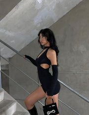 Europäisches und amerikanisches Hot Girls Hollow-Out Neckholder-Paket Hüftkleid