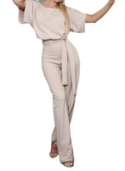 Sommarmode Snörningsknapp Kortärmad Jumpsuit för kvinnor