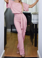 Sommarmode Snörningsknapp Kortärmad Jumpsuit för kvinnor