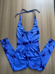 Batik-Yoga-Kleidung für Damen, pfirsichfarbener Jumpsuit mit Hüftheben